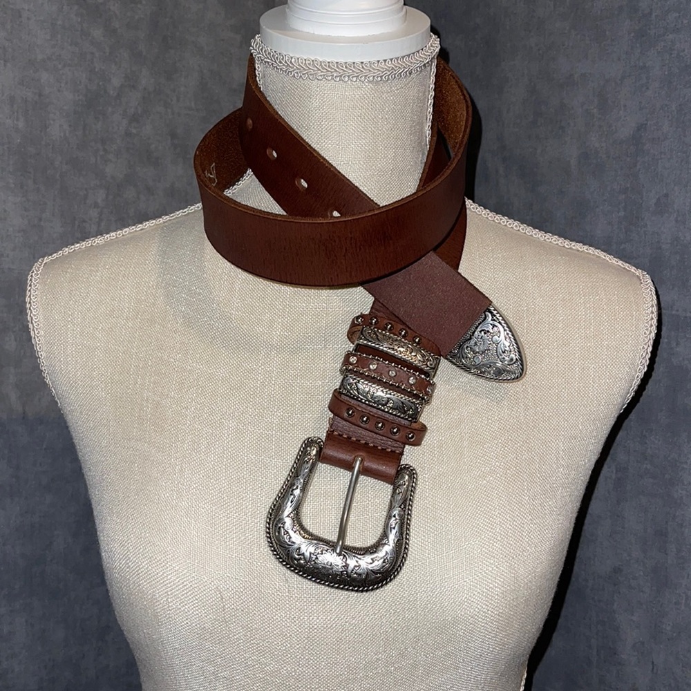 Western style brown leather belt